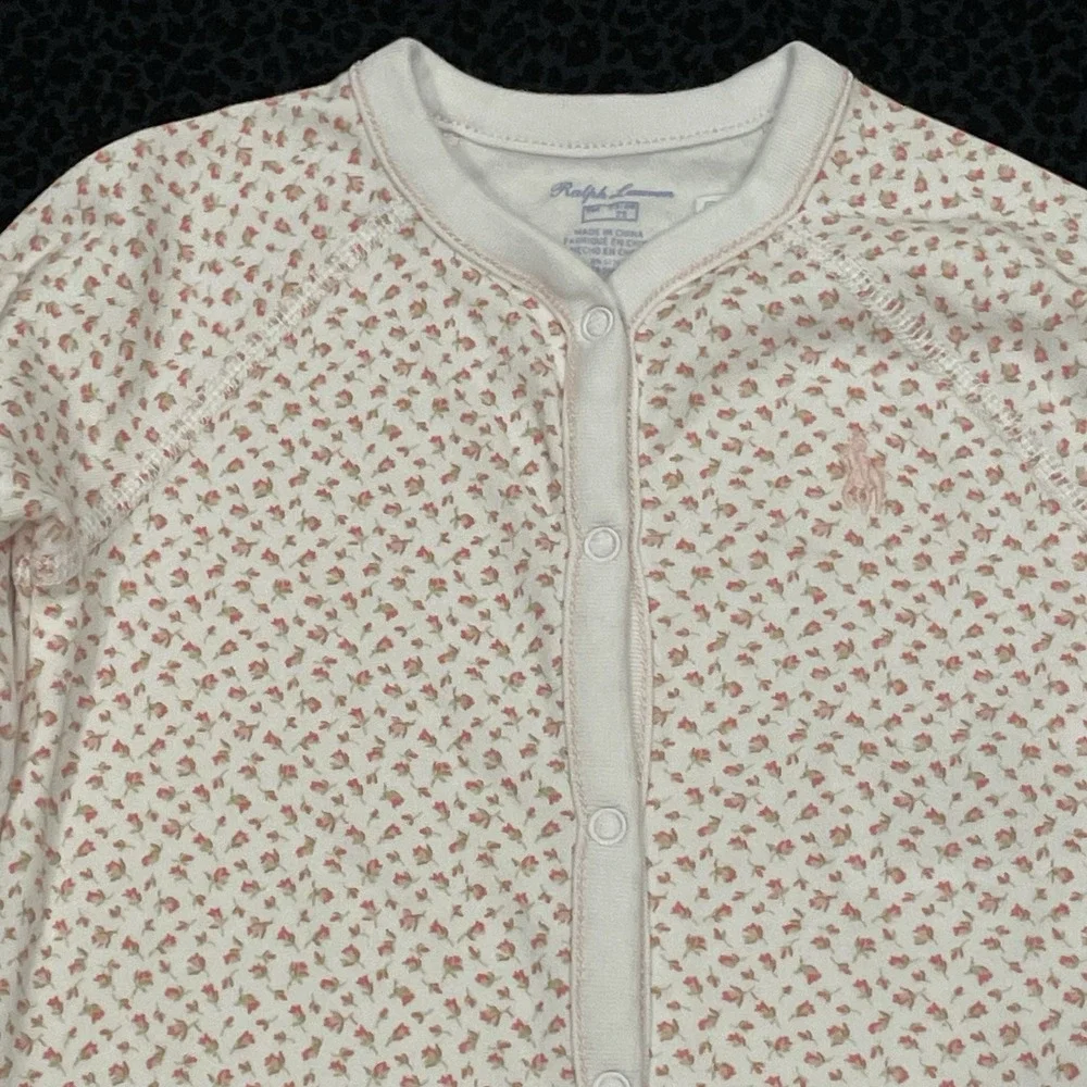 Ralph Lauren Baby Girl Floral One Piece Romper 9M Long Sleeve